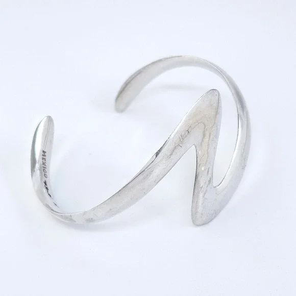 Vintage OuiSi Mexico Taxco TS-01 Sterling Silver 925 Zigzag Cuff Bracelet 6" - Picture 2 of 10